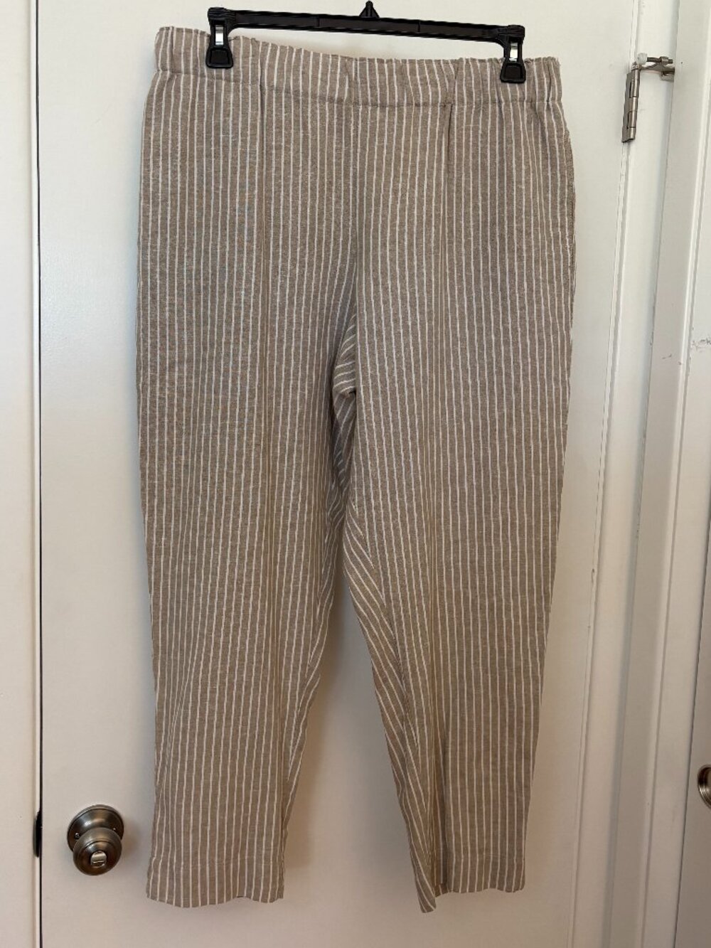 BEACH LUNCH LOUNGE beige w/white stripe pull on trousers sz XL